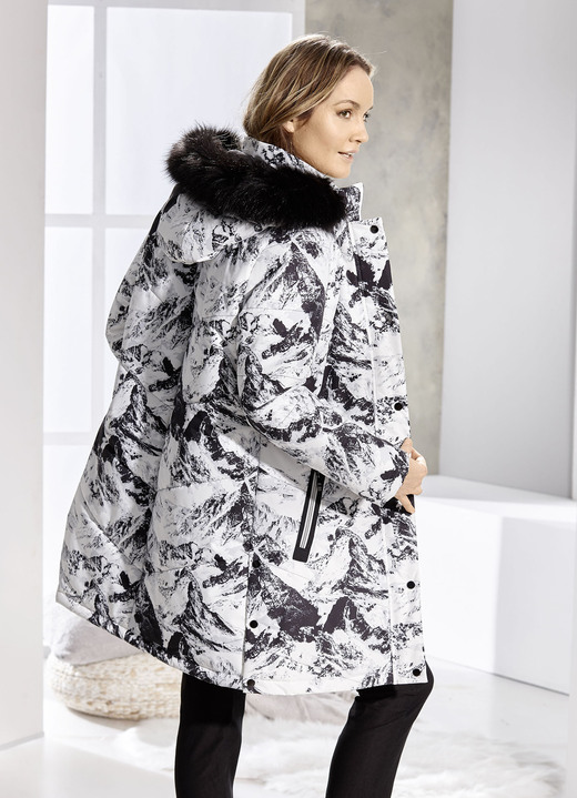 Jacken, Mäntel, Blazer - Kurzmantel mit abnehmbarer Kapuze Ansicht 2 Jacken, Mäntel, Blazer - Kurzmantel mit abnehmbarer Kapuze, in Größe 036 bis 054, in Farbe WEISS-SCHWARZ Ansicht 2