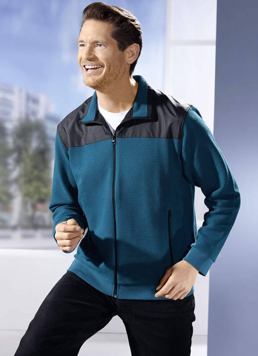 Hemden, Pullover & Shirts - Sweatjacke mit Seitentaschen, in Größe 3XL (64/66) bis XXL (60/62), in Farbe PETROL-SCHWARZ Ansicht 2