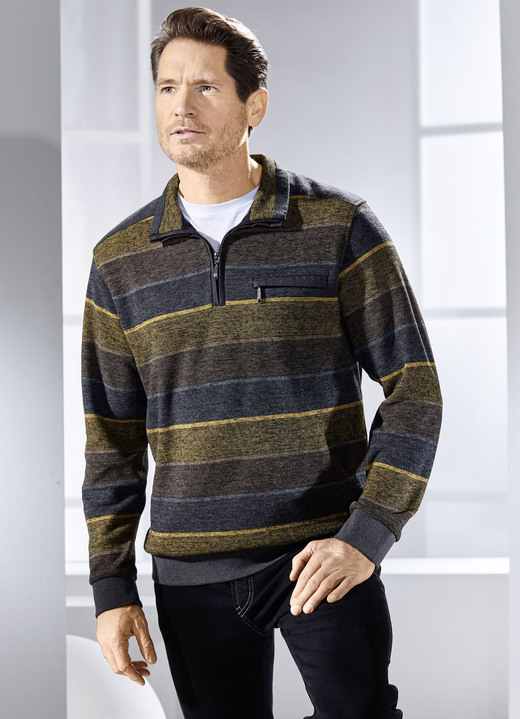 Hemden, Pullover & Shirts - Troyer aus reiner Baumwolle, in Größe 3XL (64/66) bis XXL (60/62), in Farbe MESSING-ANTHRAZIT-GRAU Ansicht 2