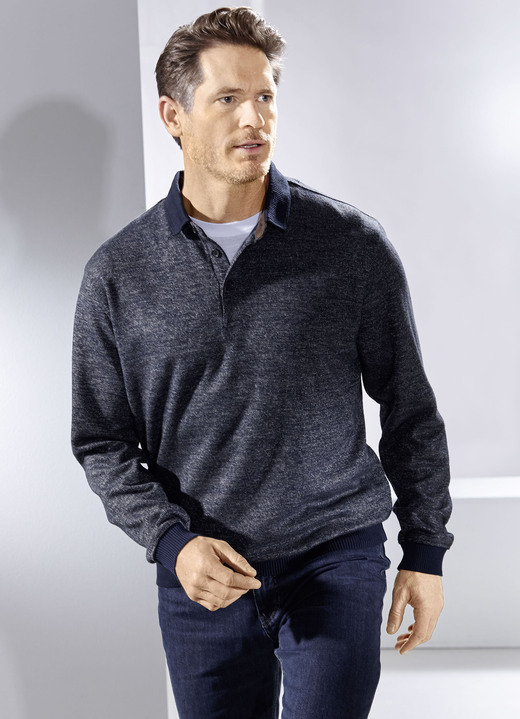 Hemden, Pullover & Shirts - Poloshirt mit Strickkragen Ansicht 2 Hemden, Pullover & Shirts - Poloshirt mit Strickkragen, in Größe 046 bis 064, in Farbe MARINE MELIERT Ansicht 2