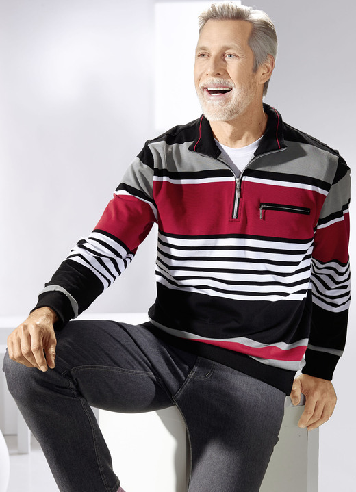 Hemden, Pullover & Shirts - Troyer aus reiner Baumwolle, in Größe 046 bis 062, in Farbe SCHWARZ-WEIß-ROT-GRAU Ansicht 2