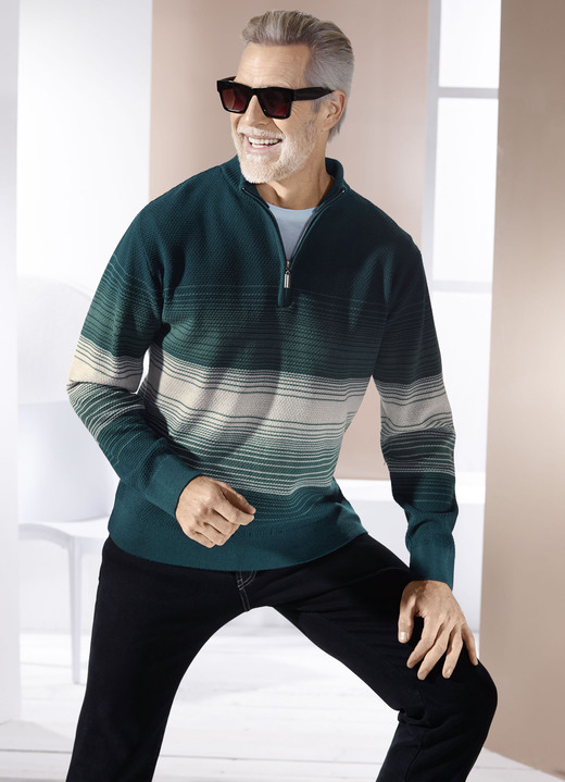 Hemden, Pullover & Shirts - Troyer mit Stehkragen in 2 Farben, in Größe 046 bis 064, in Farbe PETROL-ECRU Ansicht 3