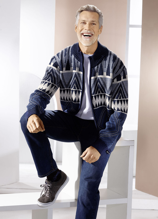 Mode - Jacke mit Jacquarddessin, in Größe 3XL(64/66) bis XXL(60/62), in Farbe MARINE-ECRU-BLAU Ansicht 4