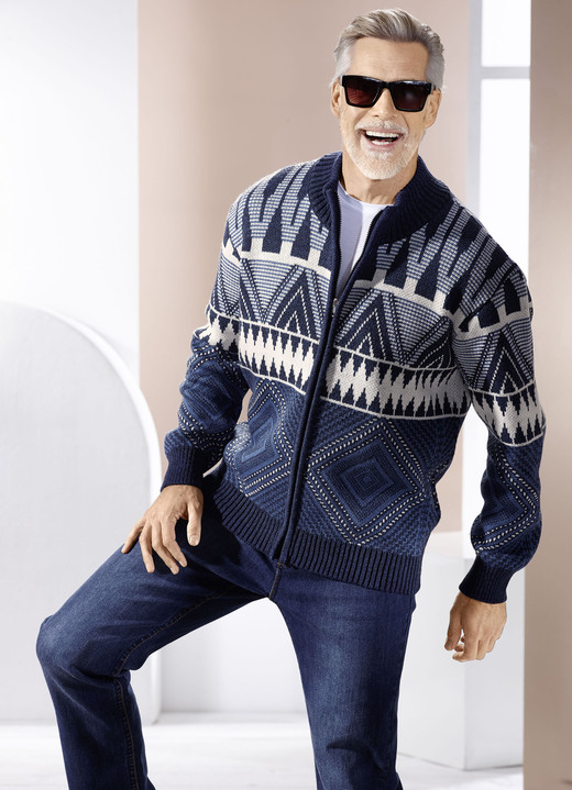 Mode - Jacke mit Jacquarddessin, in Größe 3XL(64/66) bis XXL(60/62), in Farbe MARINE-ECRU-BLAU Ansicht 2