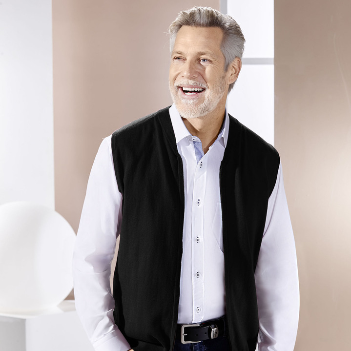 Hemden, Pullover & Shirts - Weste mit durchgehendem Reißverschluss in 4 Farben, in Größe L(52/54) bis XXL(60/62), in Farbe SCHWARZ Ansicht 1