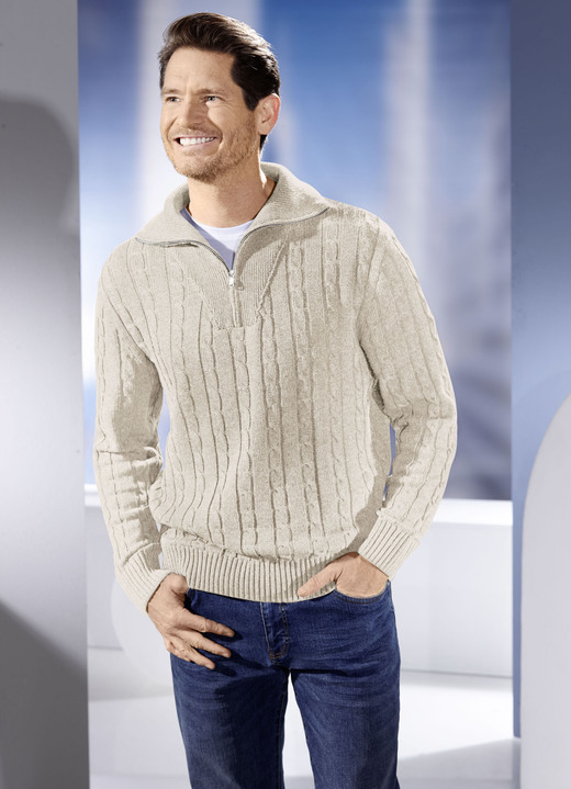 Hemden, Pullover & Shirts - Troyer mit kurzem Reißverschluss in 5 Farben, in Größe 046 bis 062, in Farbe ANTHRAZIT MELIERT Ansicht 3