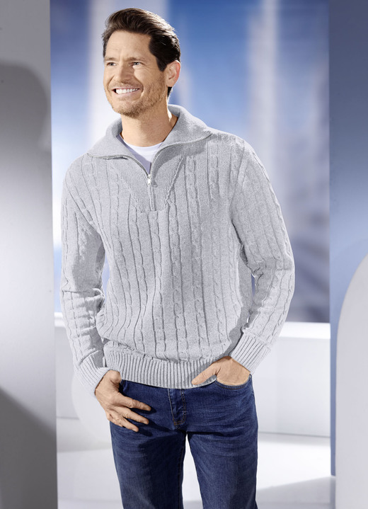 Hemden, Pullover & Shirts - Troyer mit kurzem Reißverschluss in 5 Farben, in Größe 046 bis 062, in Farbe ANTHRAZIT MELIERT Ansicht 5