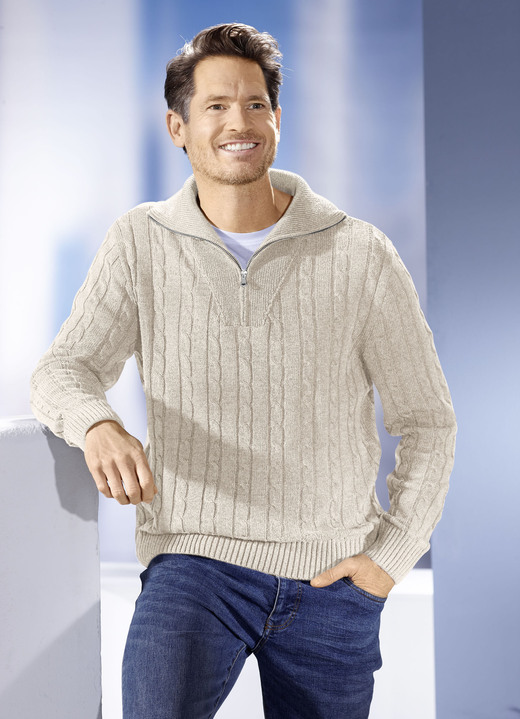 Hemden, Pullover & Shirts - Troyer mit kurzem Reißverschluss in 5 Farben, in Größe 046 bis 062, in Farbe ANTHRAZIT MELIERT Ansicht 4