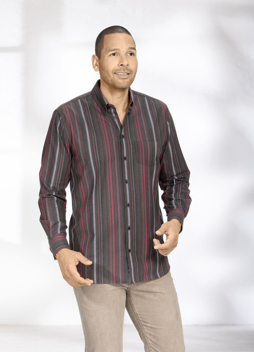 Mode - Gestreiftes Hemd aus Feinflanell, in Größe 3XL(47/48) bis XXL(45/46), in Farbe BRAUN-ROT-WEISS Ansicht 2