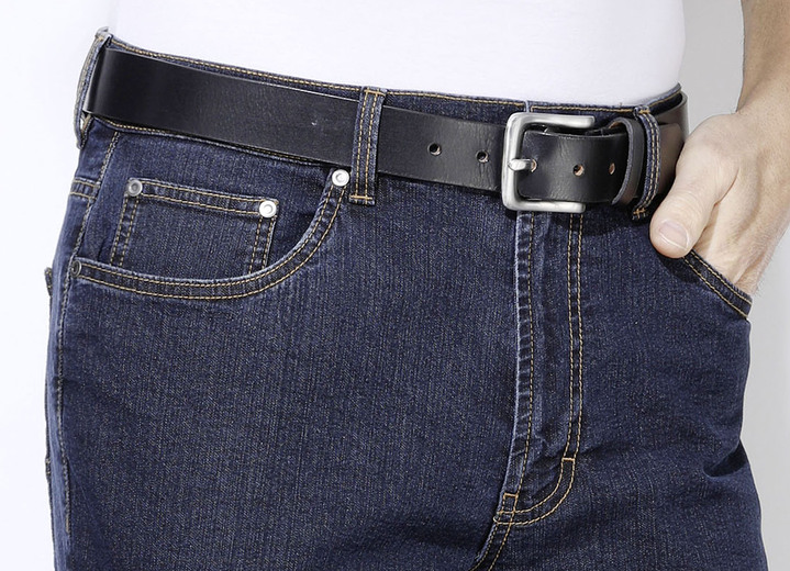 Accessoires    - Klassicher Herren-Gürtel, aus Leder, 4 cm breit, in Größe 110 bis 130, in Farbe SCHWARZ Ansicht 2