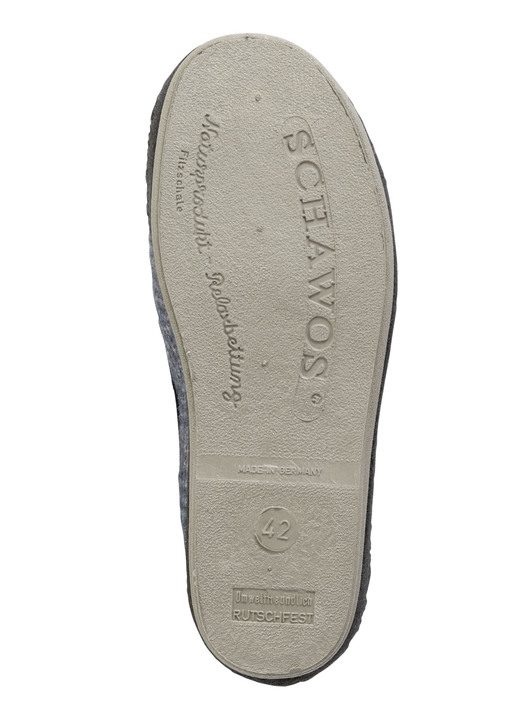 Hausschuhe - Textil-Hausschuh mit anatomisch geformtem Fußbett, in Größe 040 bis 046, in Farbe BLAUGRAU-MULTICOLOR Ansicht 3