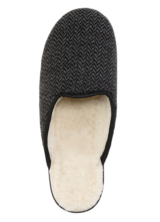 Mode - Textil-Pantoffel mit Warmfutter aus reiner Wolle, in Größe 040 bis 046, in Farbe ANTHRAZIT Ansicht 2