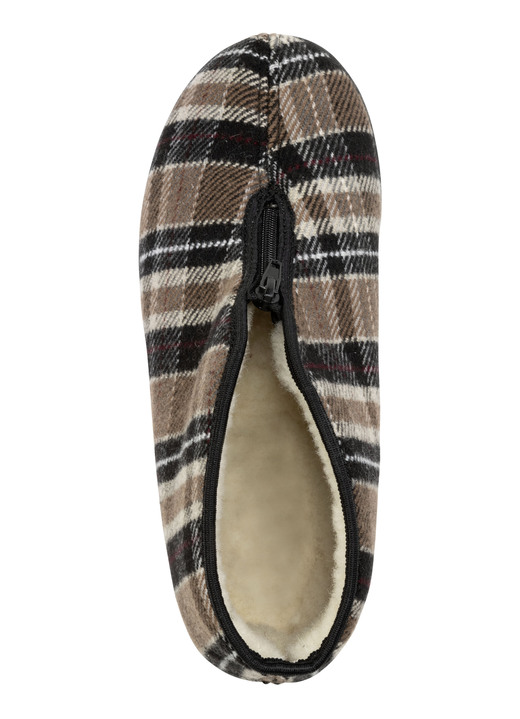 Hausschuhe - Stiefelette aus kariertem Textilmaterial, in Größe 040 bis 046, in Farbe BRAUN Ansicht 2