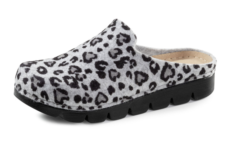 Hausschuhe - Laurina Pantoffel aus bedrucktem Filz, in Größe 036 bis 042, in Farbe GRAU-SCHWARZ Ansicht 1
