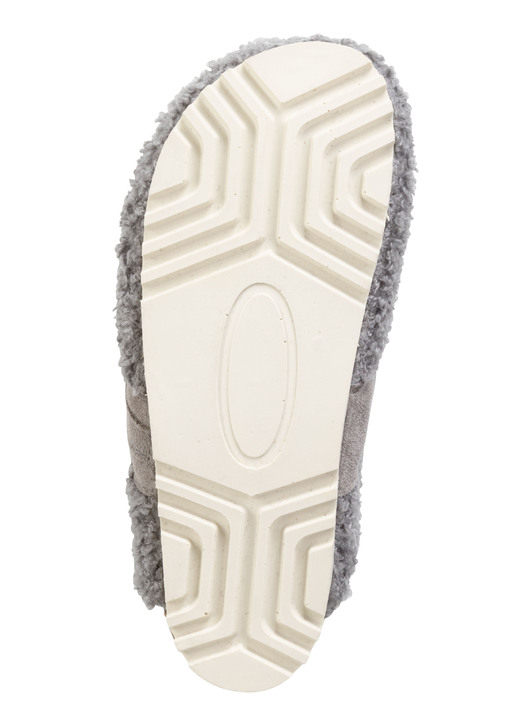 Hausschuhe - Laurina Pantoffel aus weichem Plüsch mit Veloursbesatz, in Größe 036 bis 042, in Farbe GRAU Ansicht 3