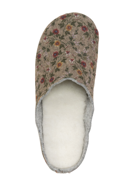 Hausschuhe - Laurina Pantoffel aus floral bedrucktem Filzmaterial, in Größe 036 bis 042, in Farbe AUBERGINE Ansicht 5