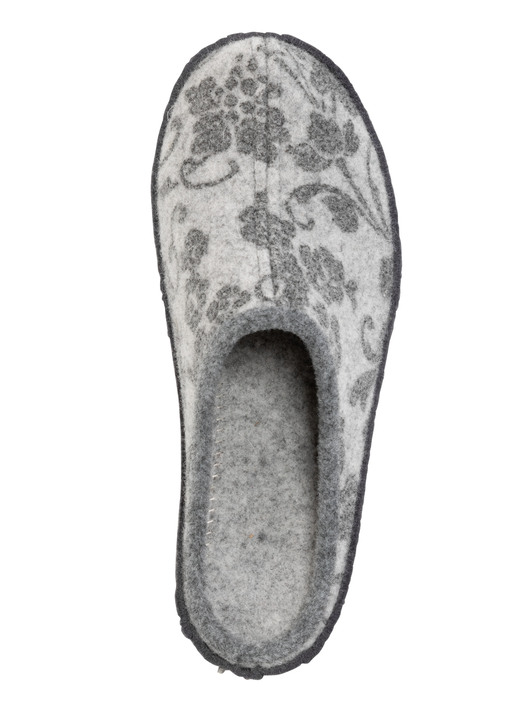 Hausschuhe - Wollfilz-Pantoffel mit floralem Druck, in Größe 036 bis 042, in Farbe GRAU Ansicht 2
