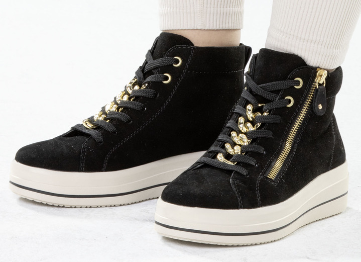 Komfortschuhe - Remonte Bootie mit funkelnder Zierkette an der Schnürung, in Größe 036 bis 042, in Farbe SCHWARZ Ansicht 5