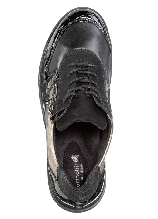 Stiefel & Stiefeletten - Schnür-Sneaker aus Nappaleder  Ansicht 2 Stiefel & Stiefeletten - Schnür-Sneaker aus Nappaleder , in Größe 035 bis 080, in Farbe SCHWARZ-ALTGOLD Ansicht 2