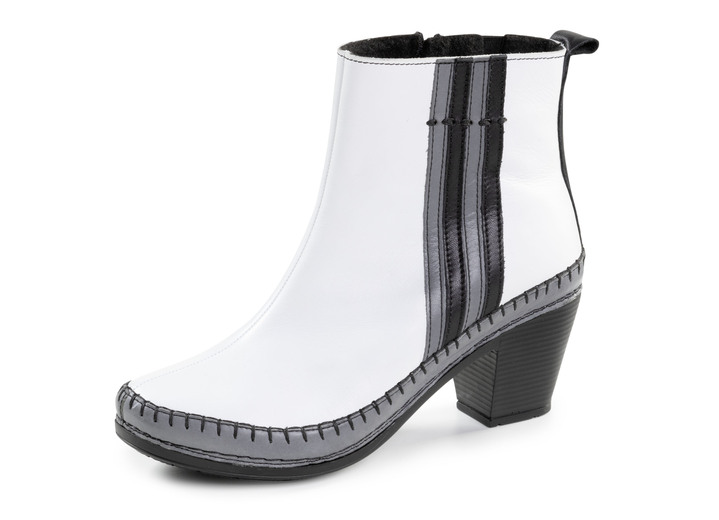 Komfortschuhe - Gemini Stiefelette aus Rind-Nappaleder mit Kontraststreifen, in Größe 036 bis 042, in Farbe WEISS-GRAU-SCHWARZ Ansicht 1
