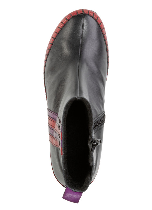 Komfortschuhe - Gemini Stiefelette aus Rind-Nappaleder mit Kontraststreifen, in Größe 036 bis 042, in Farbe SCHWARZ-ROT-LILA Ansicht 2