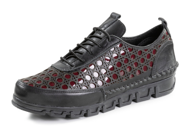 Komfortschuhe - Gemini Schnürschuh aus gelochtem Nappaleder, in Größe 036 bis 042, in Farbe SCHWARZ-BORDEAUX Ansicht 1