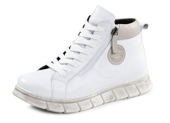 Komfortschuhe - Gemini Schnür-Bootie aus weichem Rind-Nappaleder, in Größe 036 bis 042, in Farbe WEISS-TAUPE Ansicht 1