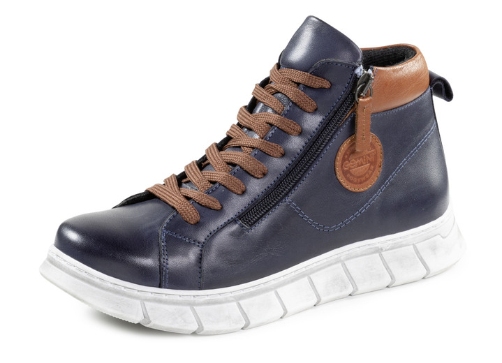 Komfortschuhe - Gemini Schnür-Bootie aus weichem Rind-Nappaleder, in Größe 036 bis 042, in Farbe MARINE-COGNAC Ansicht 1