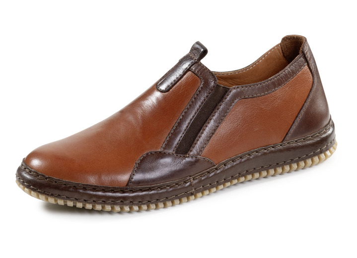 Komfortschuhe - Gemini Slipper aus schattiertem Rind-Nappaleder, in Größe 036 bis 042, in Farbe COGNAC-MOKKA Ansicht 1