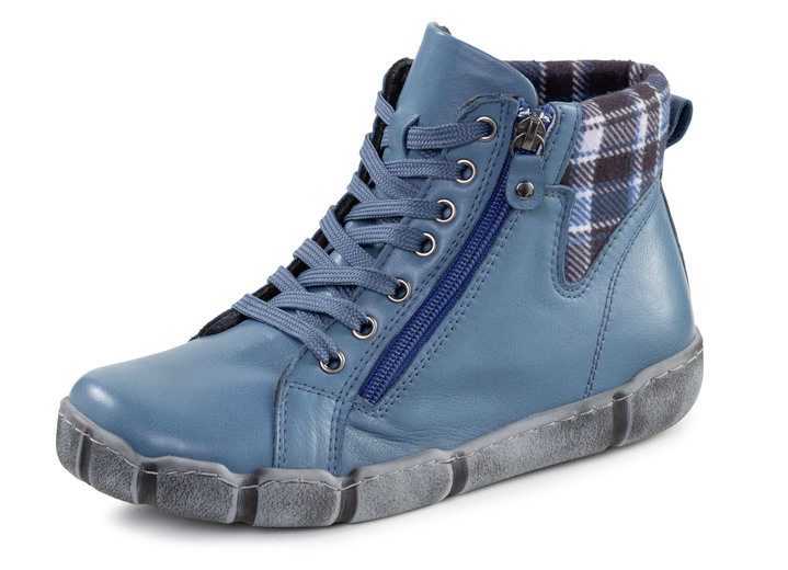 - Andrea Conti Schnür-Bootie mit Schaftrand aus kariertem Textil, in Größe 036 bis 042, in Farbe JEANS Ansicht 1