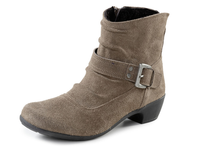 Komfortschuhe - ELENA EDEN Stiefelette mit flotter Raffung und Zier-Schließe, in Größe 036 bis 042, in Farbe TAUPE Ansicht 1