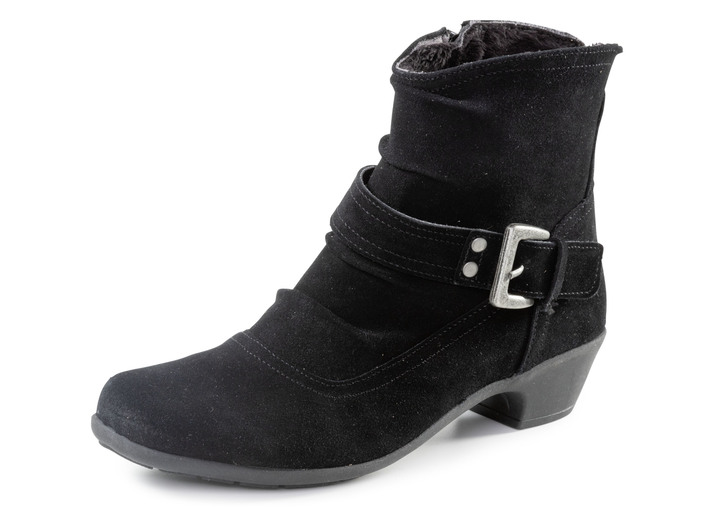 Komfortschuhe - ELENA EDEN Stiefelette mit flotter Raffung und Zier-Schließe, in Größe 036 bis 042, in Farbe SCHWARZ Ansicht 1
