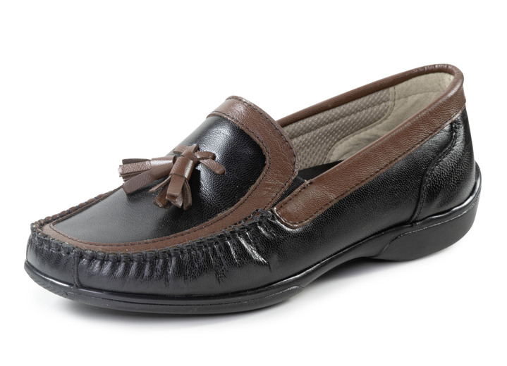 Slipper & Schnürschuhe - ELENA EDEN, klassische Damen-Slipper, mit herausnehmbarem Fußbett, in Größe 036 bis 042, in Farbe TAUPE-SCHWARZ Ansicht 4