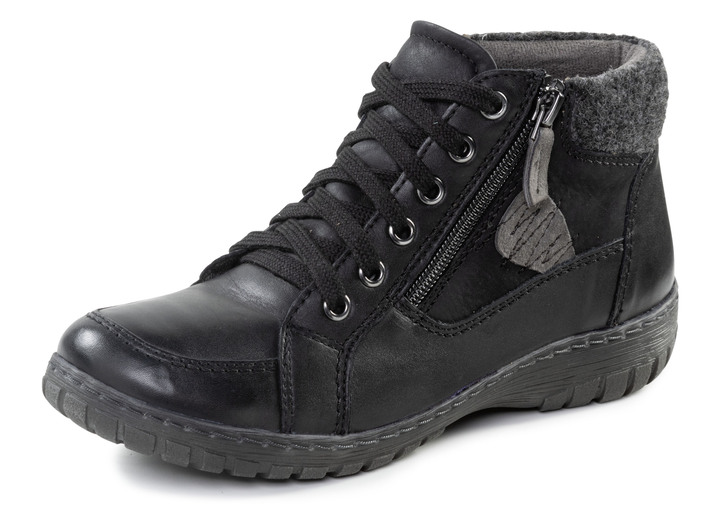 Komfortschuhe - ELENA EDEN Schnür-Bootie aus Leder-Materialmix, in Größe 036 bis 042, in Farbe SCHWARZ-GRAU Ansicht 1