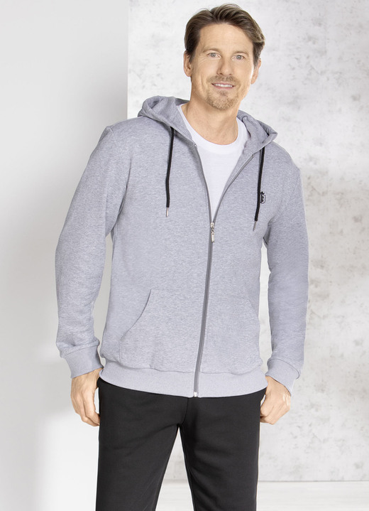 Sport- & Freizeitmode - Kapuzenjacke in 5 Farben, in Größe 3XL (64/66) bis XXL (60/62), in Farbe DUNKELGRAU MELIERT Ansicht 3