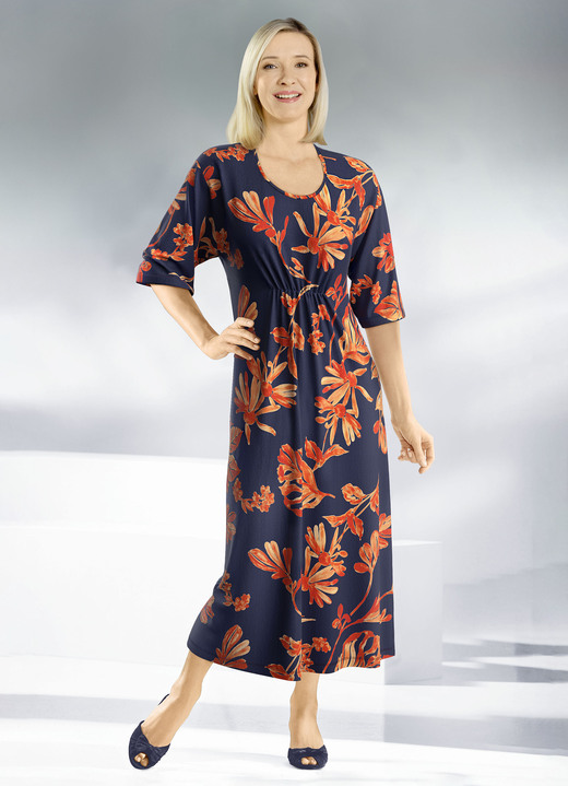 Hauskleider - Kaftan mit farbbrillantem Druck, in Größe 038 bis 062, in Farbe MARINE-HUMMER
