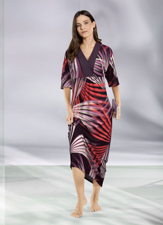 Hauskleider - Kaftan in Schlupfform, in Größe 038 bis 062, in Farbe AUBERGINE-BUNT