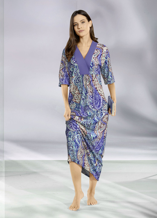 Hauskleider - Kaftan in Premium Qualität, in Größe 038 bis 062, in Farbe BLAU-LILA-BUNT