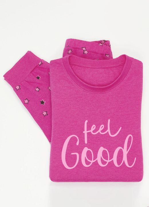 Schlafanzüge & Shortys - Zweierpack Schlafanzüge mit Bündchenabschlüssen , in Größe 032 bis 052, in Farbe 1X JEANSBLAU MELIERT, 1X PINK MELIERT Ansicht 3