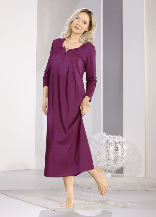 Nachthemden - Nachthemd, Langarm mit Biesenverarbeitung und Knopfleiste, in Größe 036 bis 056, in Farbe PETROL Ansicht 3