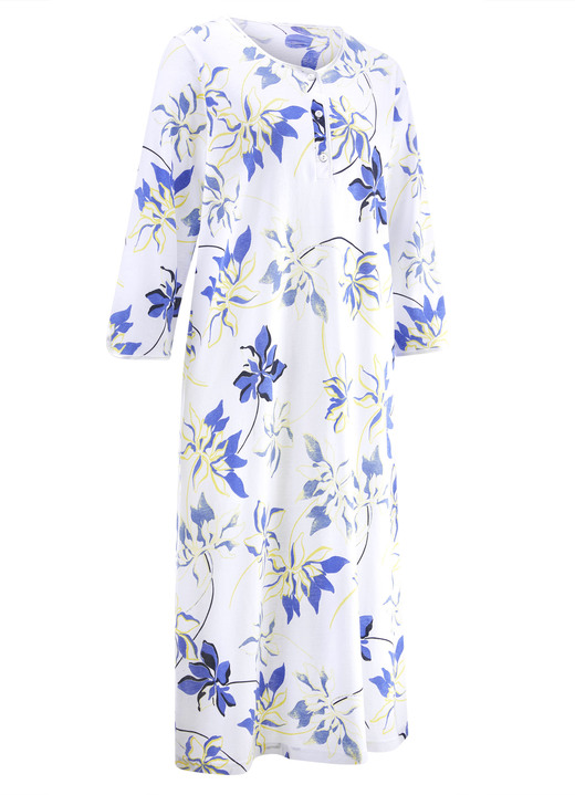 Mode - Zweierpack Nachthemden, uni und allover dessiniert mit Knopfleiste, in Größe 038 bis 056, in Farbe 1X ROYALBLAU, 1X WEISS-BUNT Ansicht 4