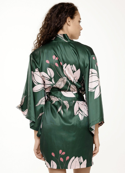 Hausmäntel - LingaDore Hausmantel in Kimonoform mit buntem Druckdessin, in Größe L (42) bis XXL (44), in Farbe DUNKELGRÜN-ROSÉ-BUNT Ansicht 7