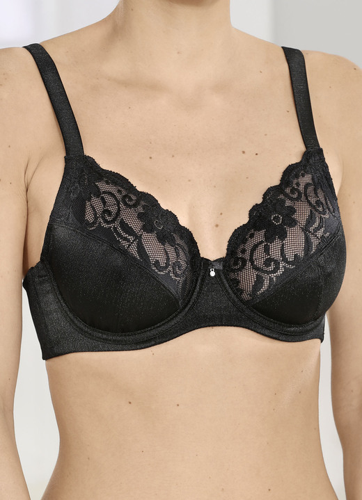 Bügel-BH - Sassa Bügel-BH mit elastischer Spitze, in Größe 075 bis 100, in Cup B, in Farbe SCHWARZ Ansicht 2