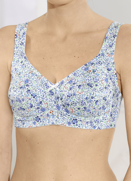Soft-BH - Susa BH mit verstärktem Rückteil Ansicht 1 Soft-BH - Susa BH mit verstärktem Rückteil, in Größe 080 bis 120, in Cup G, in Farbe WEISS-BLAU-BUNT Ansicht 1