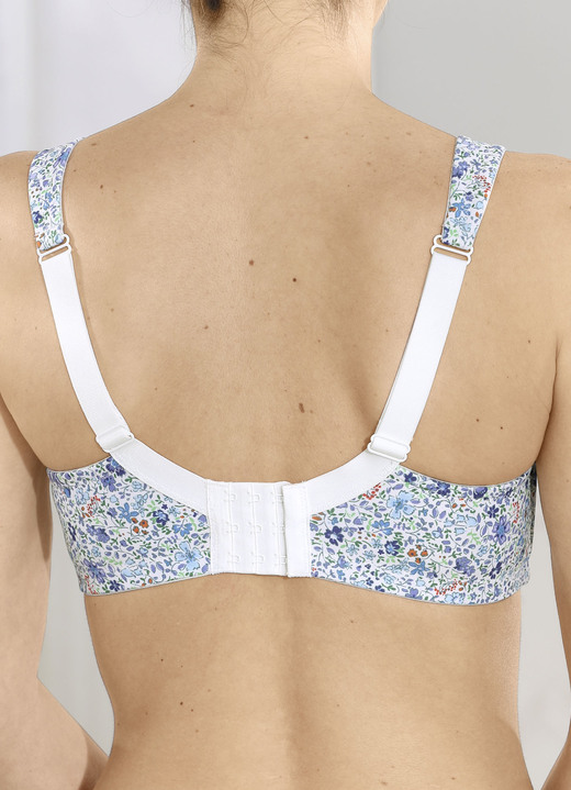 Soft-BH - Susa BH mit verstärktem Rückteil Ansicht 2 Soft-BH - Susa BH mit verstärktem Rückteil, in Größe 080 bis 120, in Cup G, in Farbe WEISS-BLAU-BUNT Ansicht 2