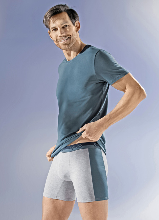 Unterwäsche - Dreierpack Shirts mit Elasthan, in Größe 005 bis 011, in Farbe 2X RAUCHBLAU, 1X GRAU MELIERT Ansicht 1