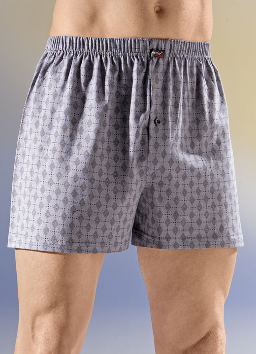 Unterwäsche - Viererpack Boxershorts mit Dehnbund, in Größe 005 bis 016, in Farbe 2X GRAU-SCHWARZ, 2X SCHWARZ-GRAU