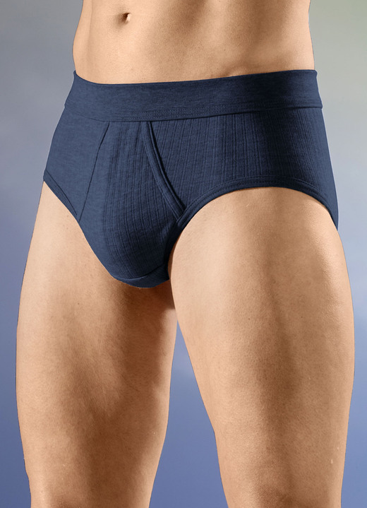 Unterwäsche - Viererpack Slips mit Softbund, in Größe 005 bis 012, in Farbe 2X GRAU MELIERT, 2X MARINE Ansicht 2