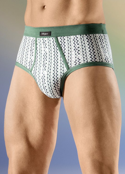 Unterwäsche - Viererpack Slips mit Softbund, in Größe 005 bis 011, in Farbe 2X GRÜN-WEISS, 2X JEANSBLAU-WEISS Ansicht 1