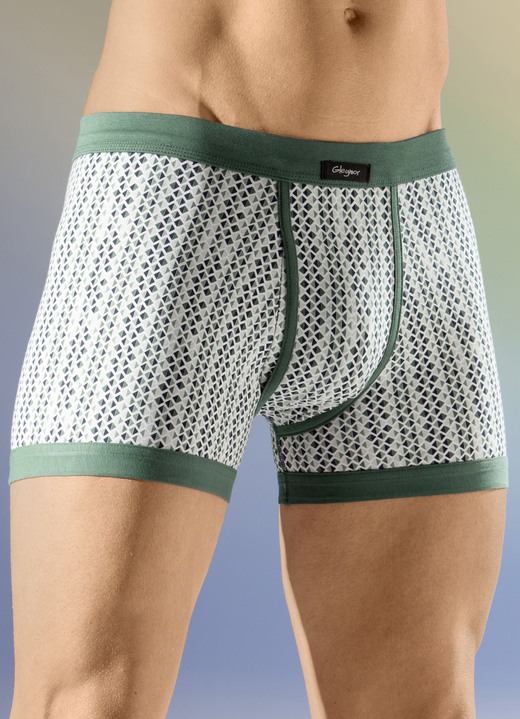 Unterwäsche - Viererpack Unterhosen mit Softbund, in Größe 005 bis 011, in Farbe 2X GRÜN-WEISS, 2X JEANSBLAU-WEISS Ansicht 1